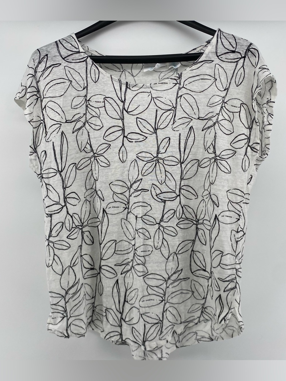 Cynthia Rowley Cream Short Sleeve Leaf-Print Linen Summer Tee